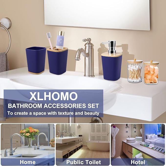 Bathroom Accessories Set, 9 Piece Navy Blue Bathroom Accessory Set - Image 5