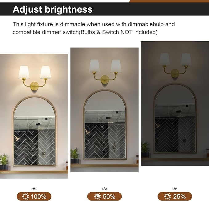 Bathroom Vanity Light, Brushed Gold Bathroom Light Fixtures, 2-Light Lighting - Image 5