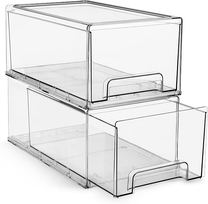 Sorbus Large Clear Storage Drawers – Stackable Pull-Out Storage Bins by Sorbus