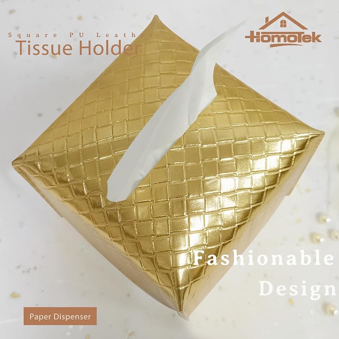 HOMOTEK 2 Pack Tissue Box Cover, Square PU Leather Tissue Holder, Decorative - Image 2