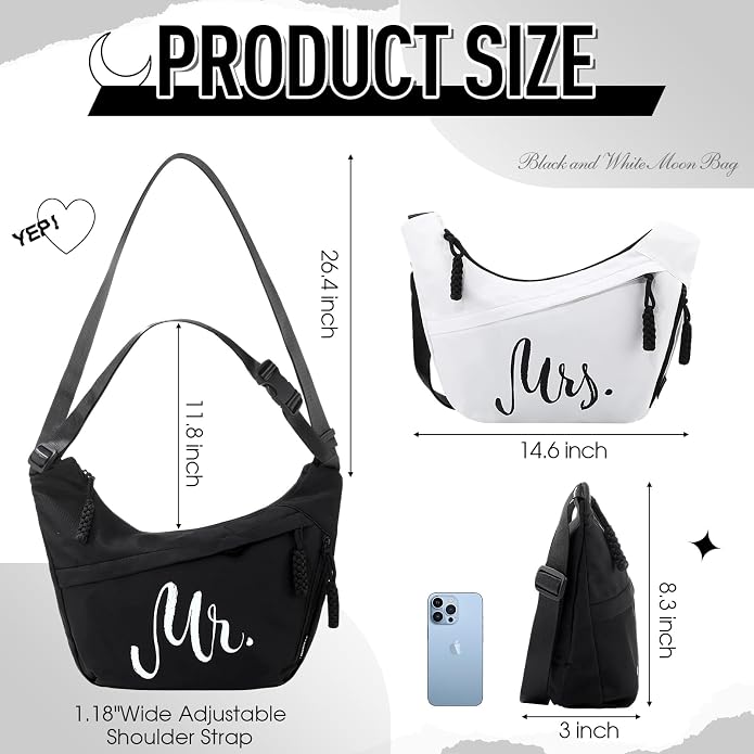 2 Pcs Wedding Gift Mr Mrs Crescent Bag Mr Mrs Travel Sling Crossbody Bag - Image 6