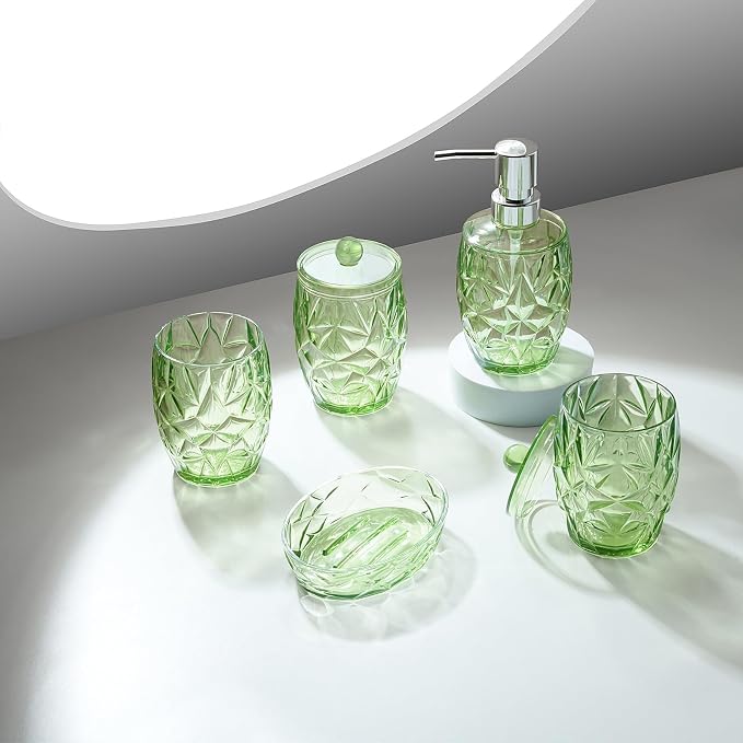 Modern Shatterproof Acrylic Olive Green Bathroom Accessories Set – 5-Piece - Image 2