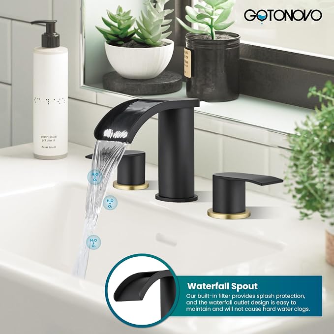 gotonovo Waterfall 8 inch Widespread Bathroom Faucet Set Bathroom Sink Faucet 3 - Image 2