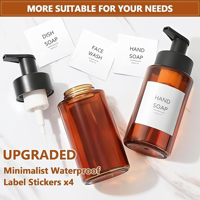 Amber Foam Soap Dispenser, 10 oz/300ml Glass Foaming Soap Dispenser, Refillable - Image 8
