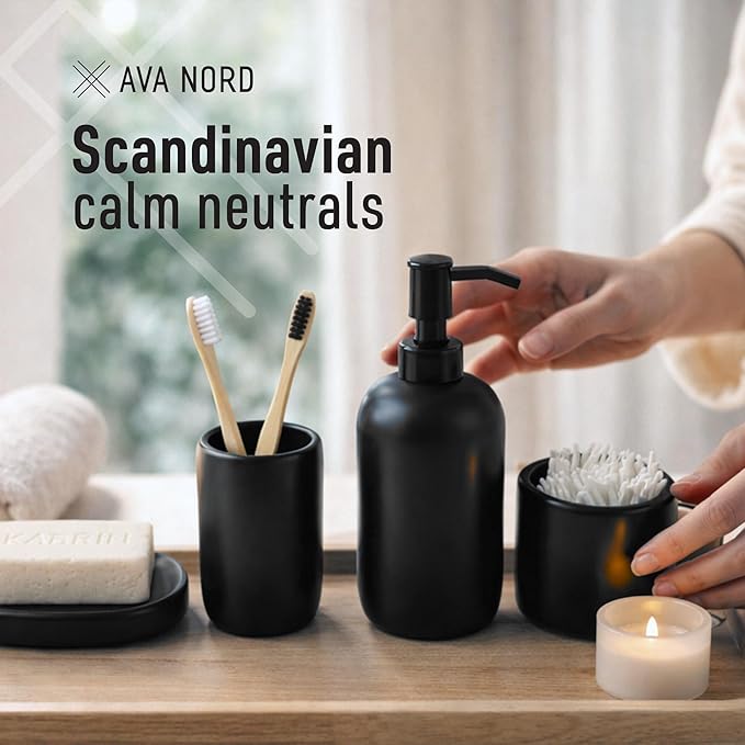 Ceramic Bathroom Accessories Set 4 Pcs – Modern Scandinavian Neutral Bathroom - Image 5