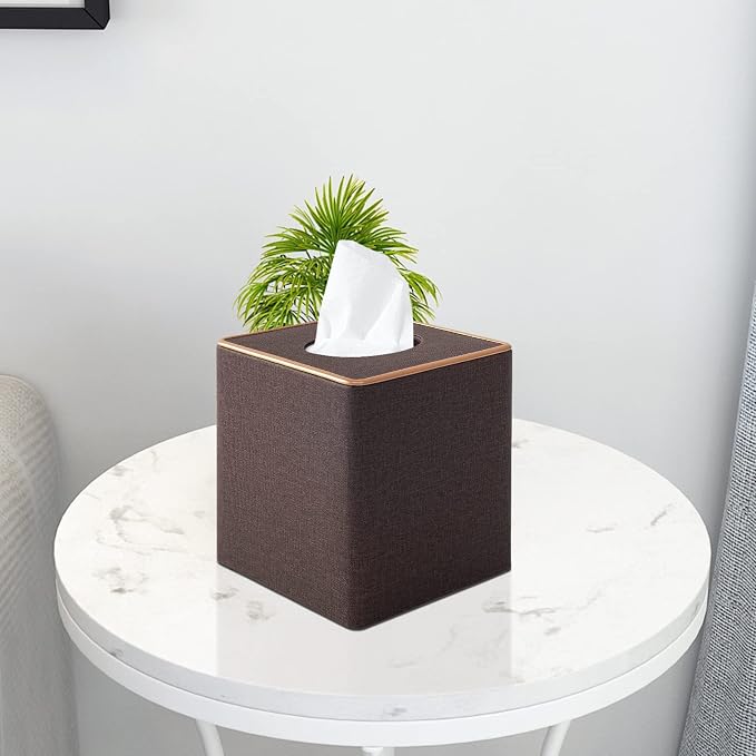 Tissue Box Cover Square Tissue Box Holder PU Leather Facial Organizer - Image 8