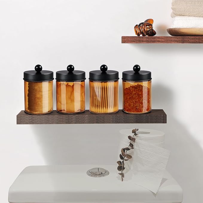 Amolliar Bronze Glass Apothecary Jar, Qtip Holder Metal Lid & Stickers - Image 6