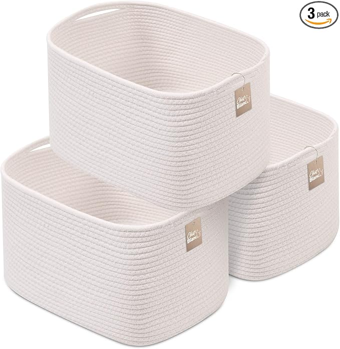 CHAT BLANC Cotton Rope Baskets for Organizing | Storage Baskets for Shelves | by CHATBLANC