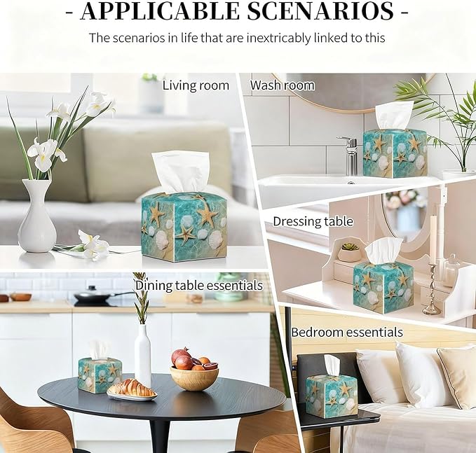 Sea Shell Tissue Box Cover Leather Tissue Box Holder Square Facial Paper - Image 6