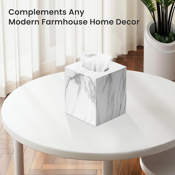Square Tissue Box Cover, Marble Modern Facial Paper Holder, Cube Acrylic Tissue - Image 5