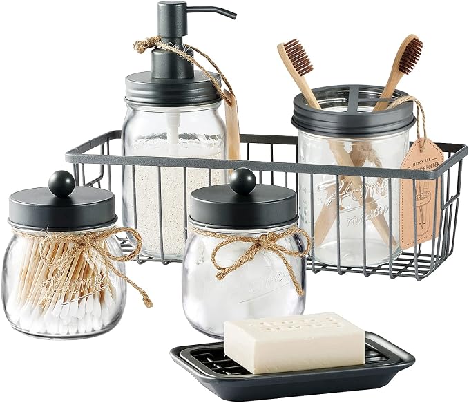 SheeChung 6Pcs Mason Jars Bathroom Accessories Set by SheeChung
