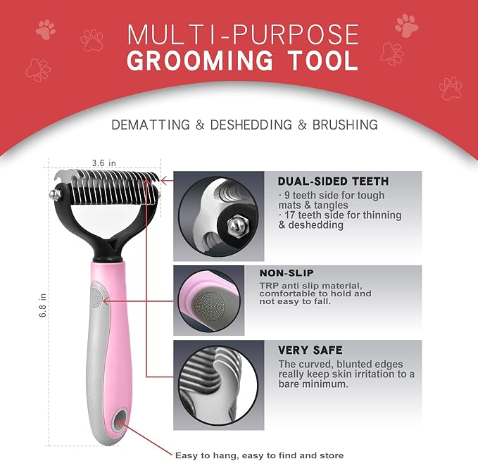 Double-Sided Undercoat Rake for Deshedding & Dematting Pets - Image 2