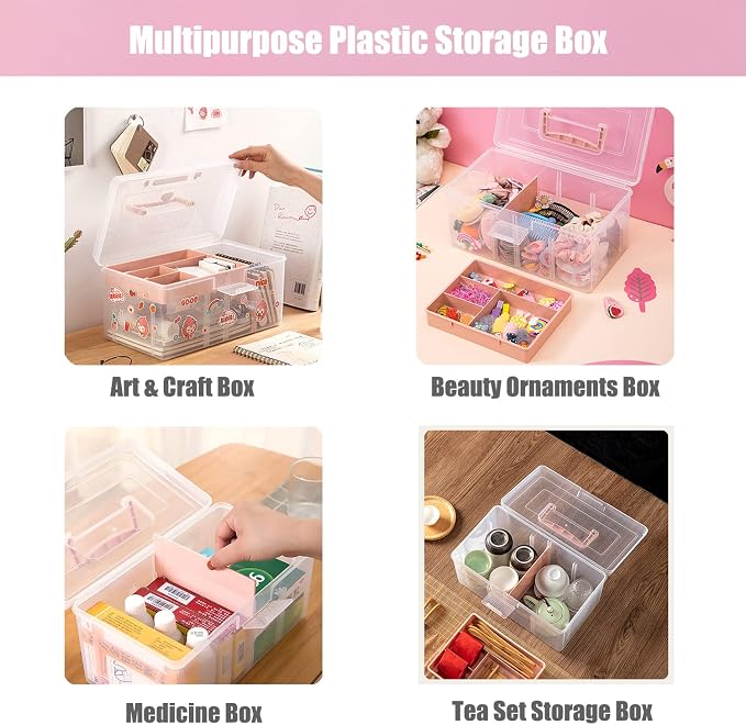 Clear Plastic Office Supply Art & Craft Storage Box, Sewing Box Organiser Large - Image 6