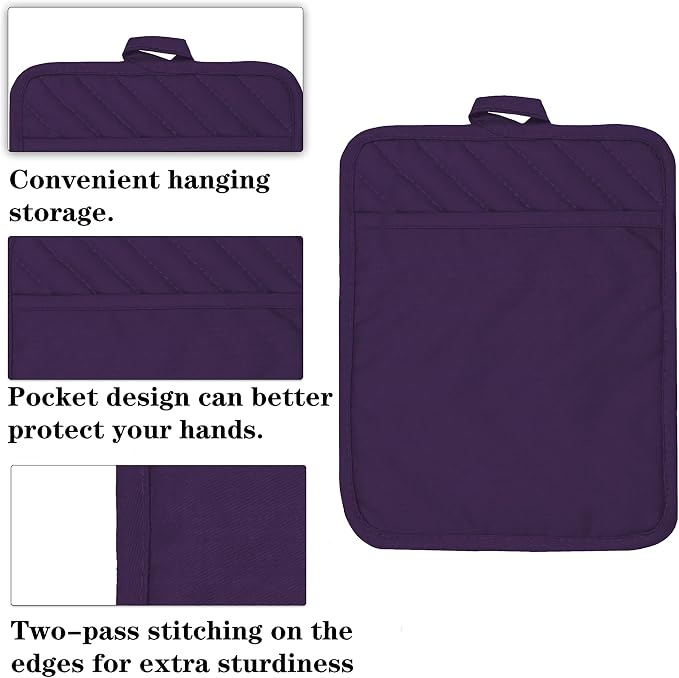 Cotton Pocket Pot Holders Machine Washable Heat Resistant Hot Pads - Image 3
