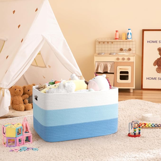 OIAHOMY Large Blanket Basket, 22”x17”x12” Rectangle Woven Baskets, Nursery - Image 2
