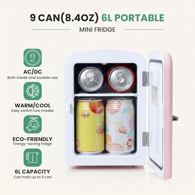 YSSOA 9 Cans Compact Mini Fridge, Warmer and Cooler Portable Refrigerator - Image 8