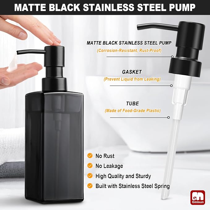 GMISUN Black Glass Soap Dispenser, Hand Soap Dispenser - Image 3