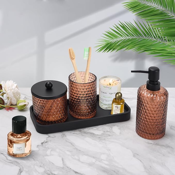 Bathroom Accessories Set, Toothbrush Holder, Qtip Holder Dispenser & Resin - Image 6