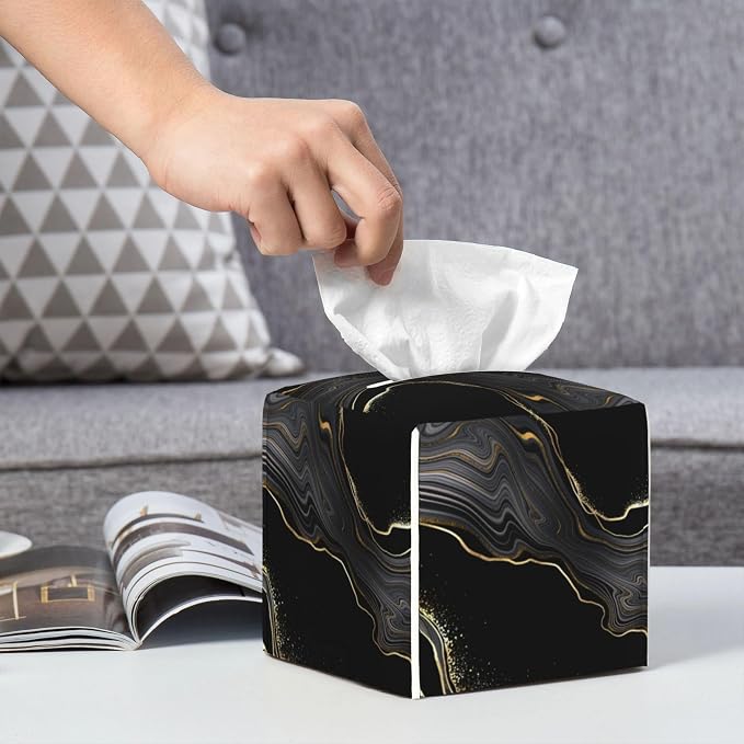 Black Gold Marble Tissue Box Cover Square, Abstract Marble Texture Tissue Box - Image 6