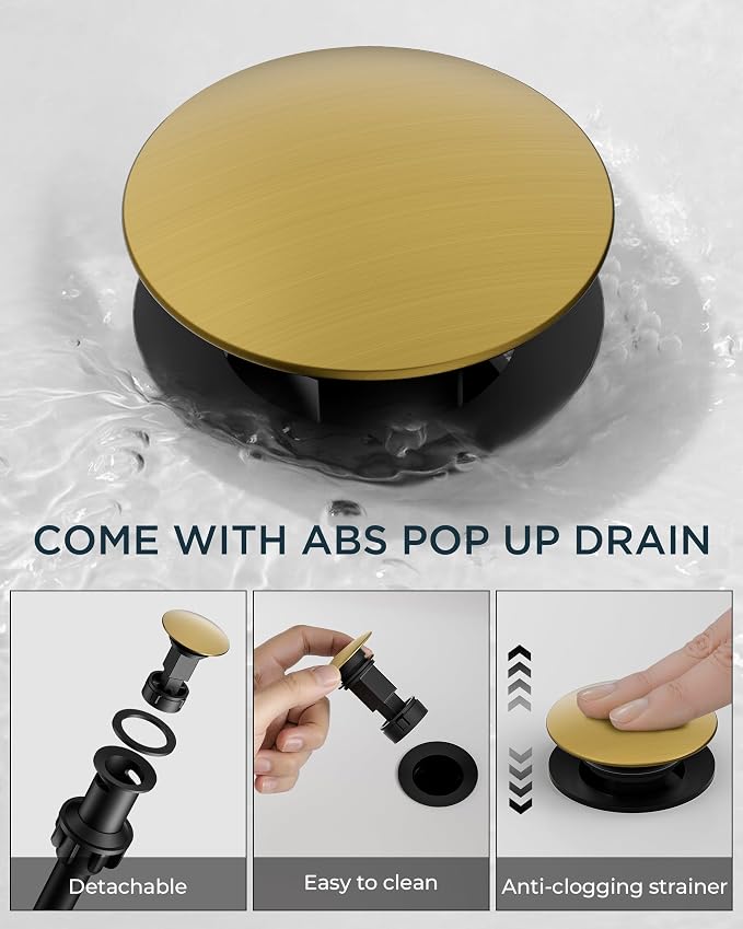 FORIOUS 4" Brushed Gold Bathroom Faucet Centerset 4 Inch, 2 Handle 2 Hole Gold - Image 9