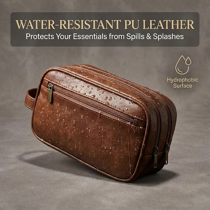 Men’s Toiletry Bag Travel Dopp Kit – double-deck PU Leather Water-Resistant - Image 3