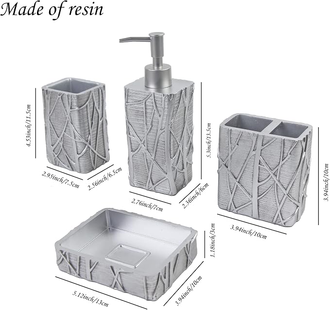Hymmah Silver Bathroom Accessories Set, Toothbrush Holder, Farmhouse Bathroom - Image 2