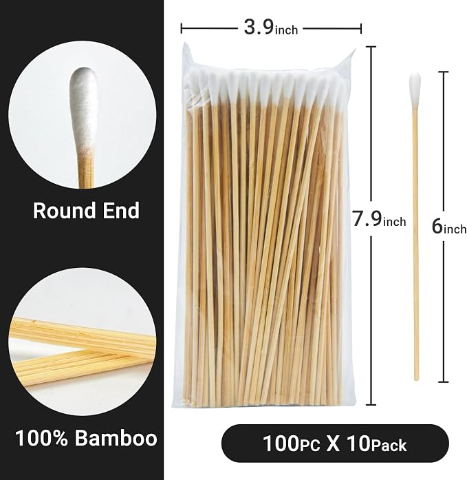 500/1000 Count 6'' Long Round/Pointed Cotton Swabs Durable Stem, Lint- Free Gun - Image 4