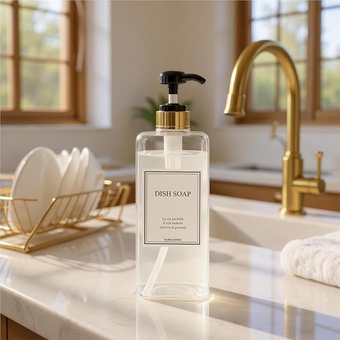Modern Gold Design Shampoo and Conditioner Dispenser, Large 27oz Shower Soap - Image 9