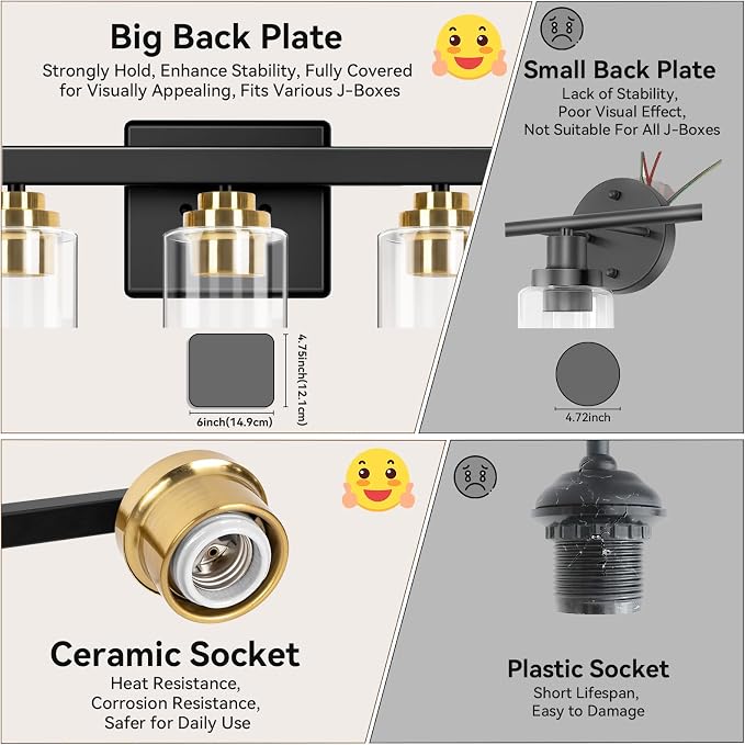 3-Light Bathroom Light Fixtures, Classic Wall Light Fixture - Image 7