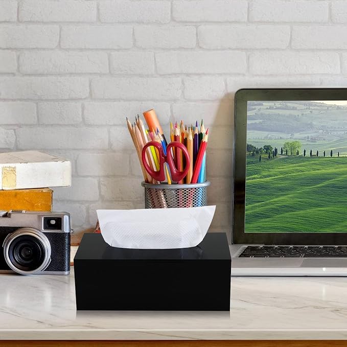 Acrylic Tissue Box Holder, PITBVO Rectangular Shiny Black Tissue Box Cover - Image 9