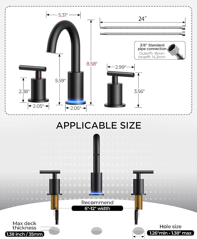 FORIOUS LED Bathroom Faucet Black 3 Hole - Image 9
