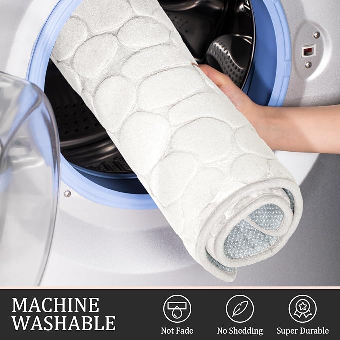 YIHOUSE Bathroom Rugs Mat Set 3 Piece White, Memory Foam Bath Mats Sets - Image 5