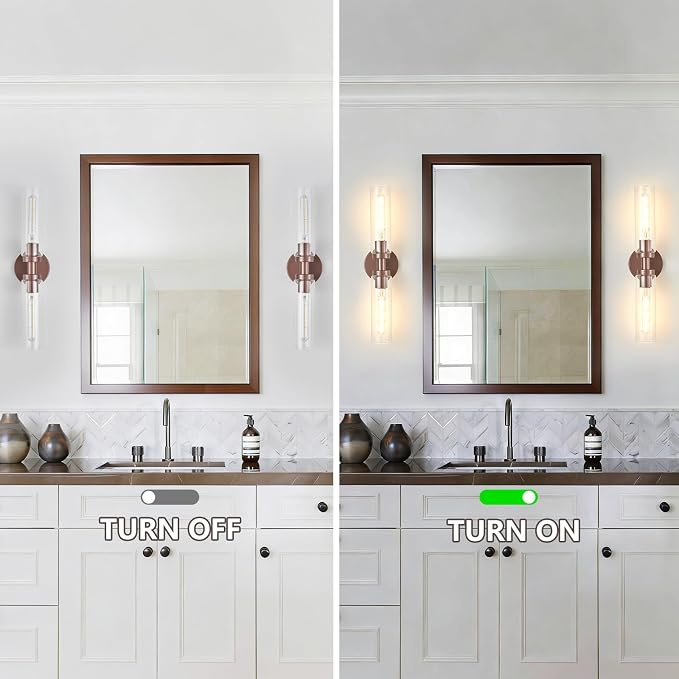 2 Light Bathroom Wall Sconces Set of 2, Modern Farmhouse Bronze Bathroom Light - Image 5
