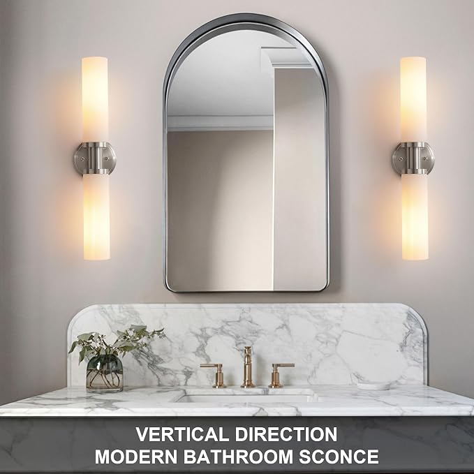 Wall Sconces Set of Two, Brushed Nickel Bathroom Sconces Wall Lighting - Image 2