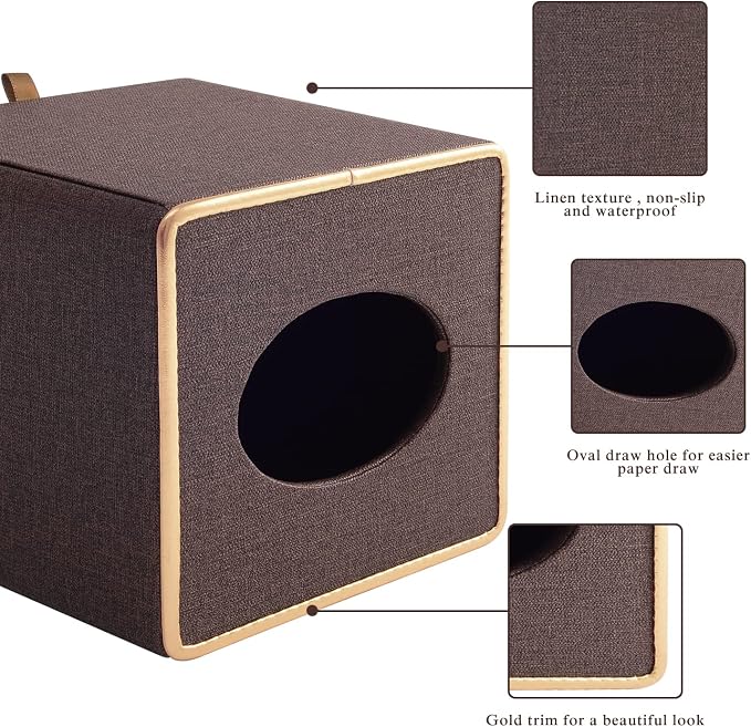 Tissue Box Cover Square Tissue Box Holder PU Leather Facial Organizer - Image 6