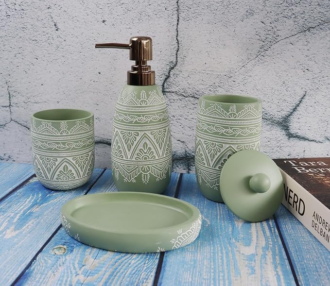 Hymmah Green Bathroom Accessories Set, Farmhouse Bathroom Decor, Contain Cotton - Image 5