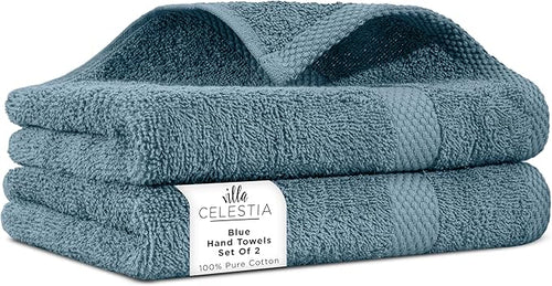 100% Cotton Hand Towel Set of 2, Sustainable, Highly Absorbent, Quick Drying by VillaCelestia