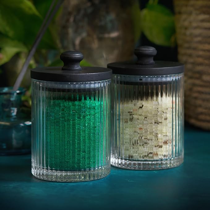 Mason & Fable Ribbed Glass Bathroom Jars | Set of 2 Farmhouse Style Storage - Image 2