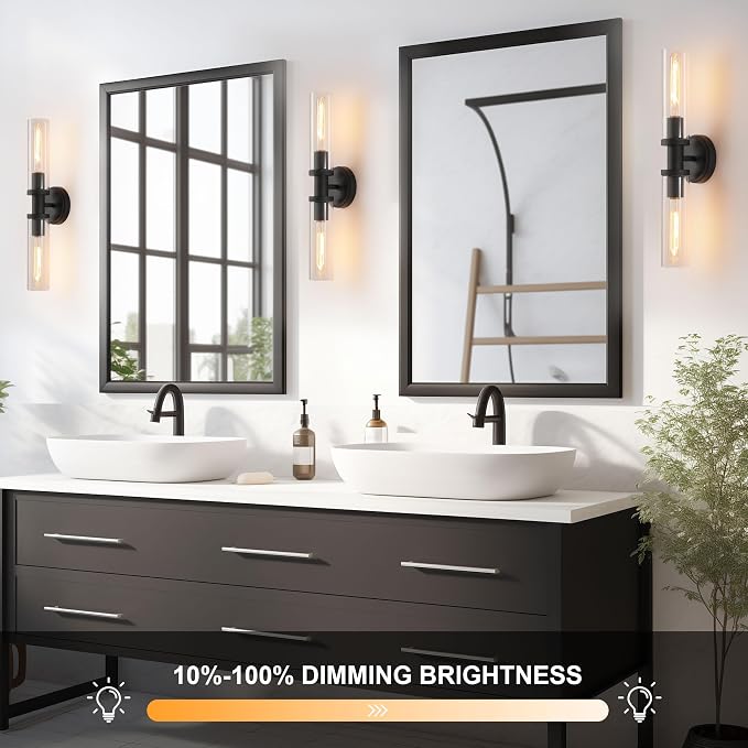 Wall Sconces Set of Two, Matte Black Bathroom Sconces Wall Lighting - Image 5