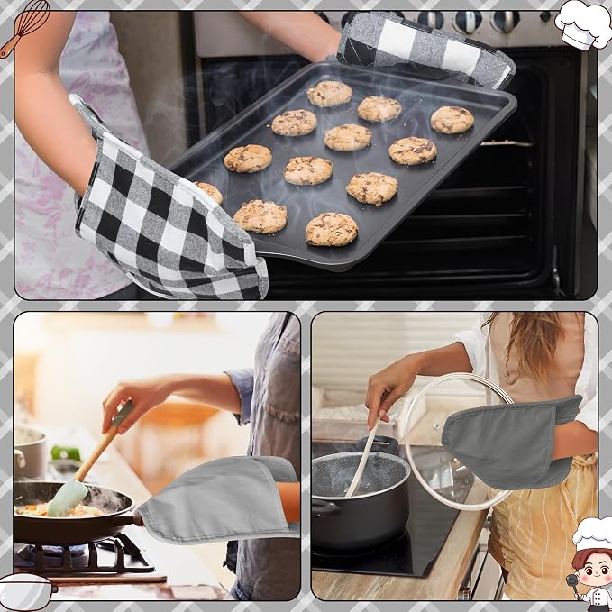 R HORSE 6Pcs Pot Holder with Pocket Black Check Pocket Pot Holder Set Cotton - Image 5