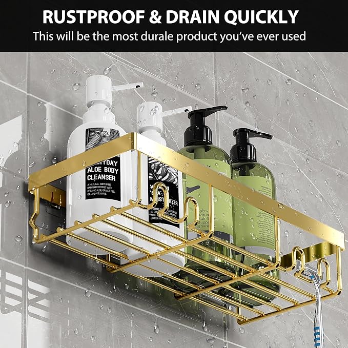 Moforoco Shower Caddy Shelf Organizer Rack, Self Adhesive Black Bathroom - Image 6