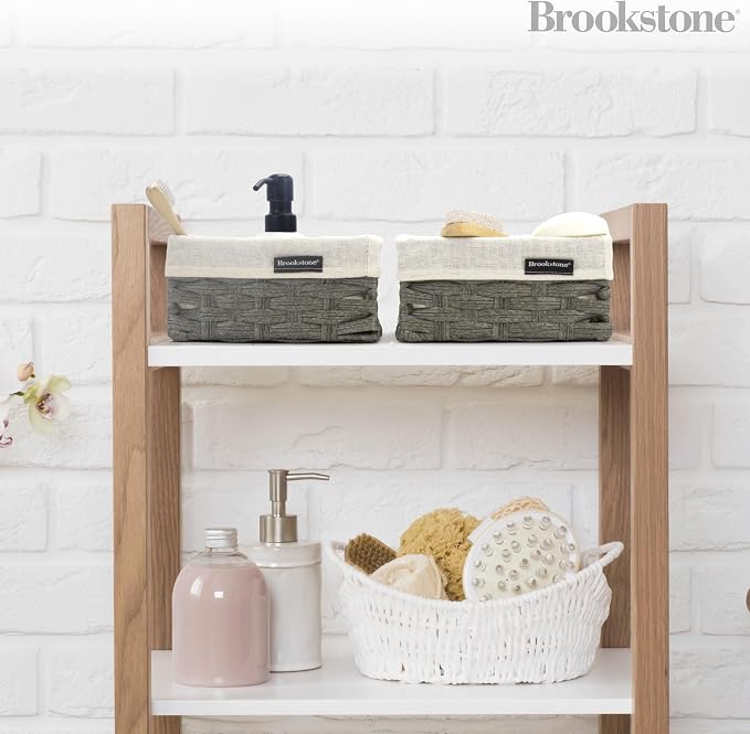 Brookstone Wicker Shelf Storage Basket Decorative Shelf Bin, bathroom - Image 8