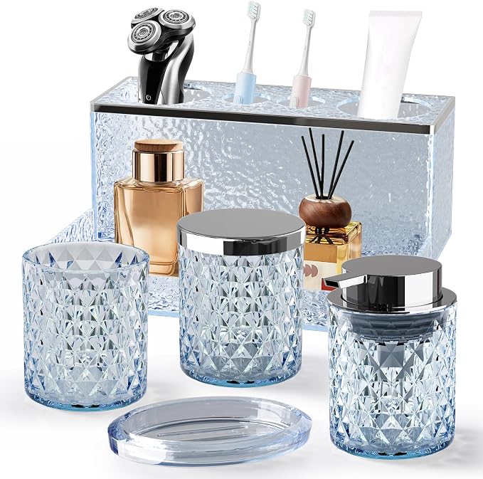 Glass Bathroom Accessories Set 5Pcs Crystal by BSSN