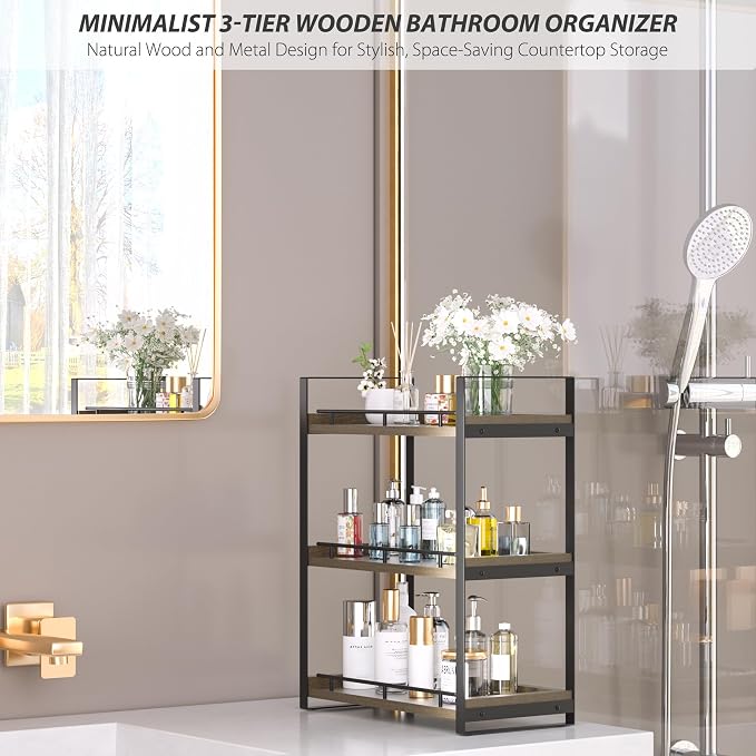 Bathroom Counter Organizer, 3 Tier Wood Countertop Shelf - Image 5