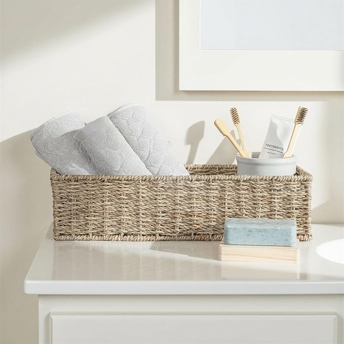 Household Essentials Handwoven Seagrass Rectangular Storage Basket - Image 7