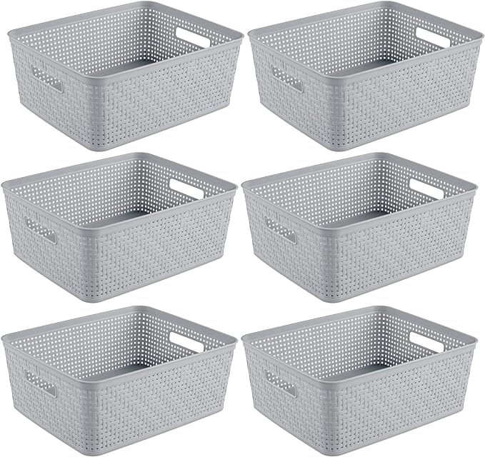 Sterilite 6-Pack Short Basket, Woven Plastic Storage Baskets by Sterilite