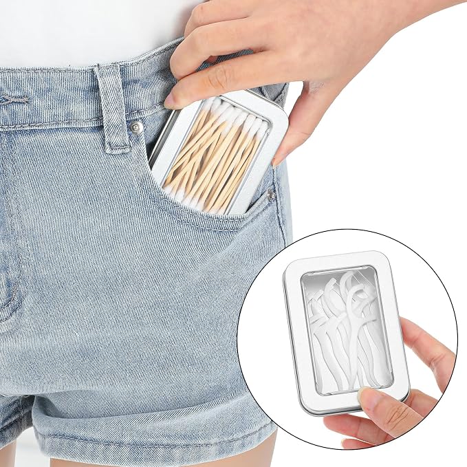 2 Pack Cotton Swab Holder for Travel Portable Metal Floss Pick Case - Image 7