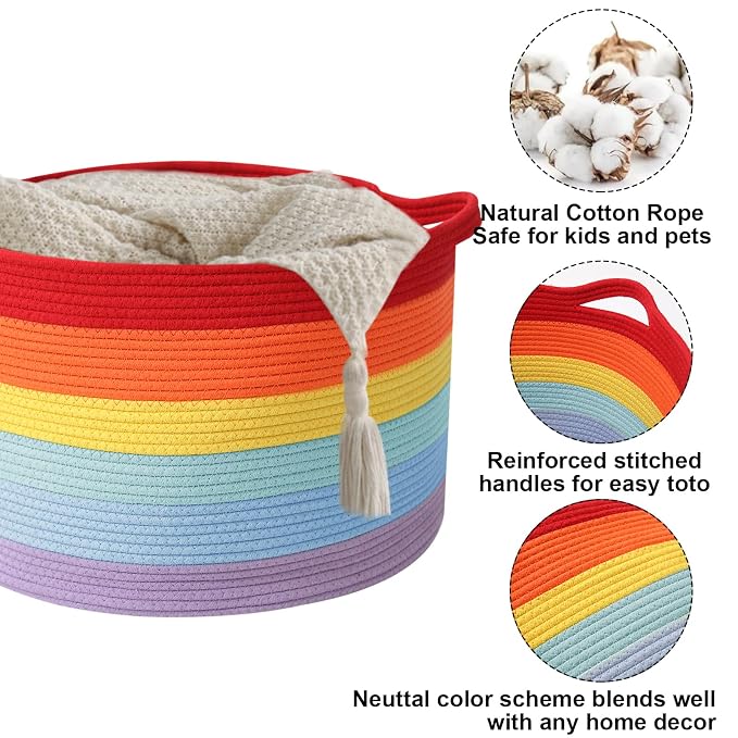 115L Large Blanket Basket, 23.6" L x 23.6" W x 15.7" H Rope Woven Baskets - Image 3