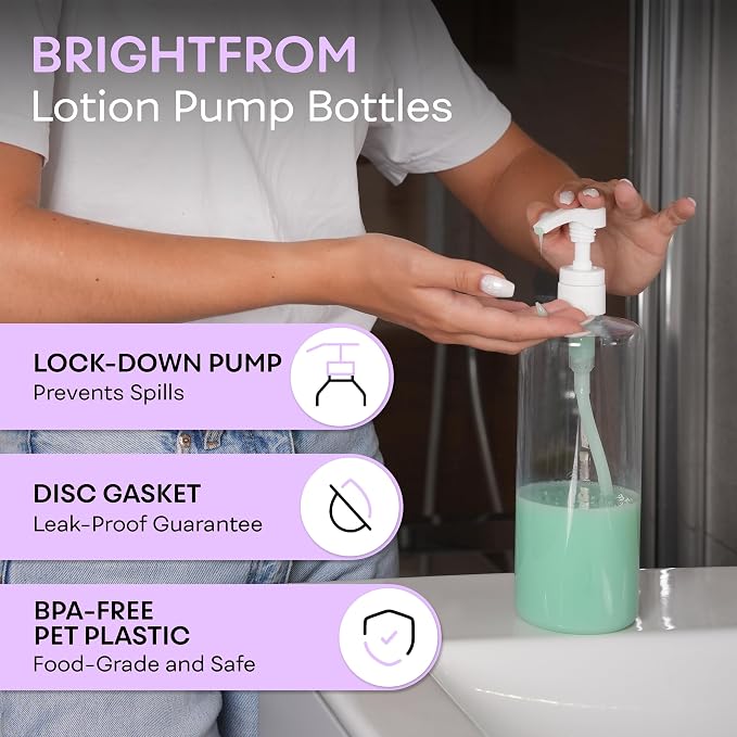 BRIGHTFROM Empty Shampoo Pump Bottles, 32 OZ / 1 Liter, BPA-Free Cylinder - Image 2