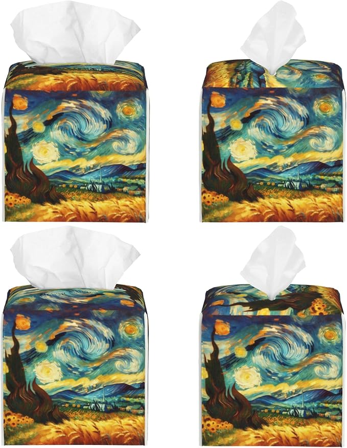 Starry Night Tissue Box Cover Square, Abstract Impressionist Oil Painting - Image 2